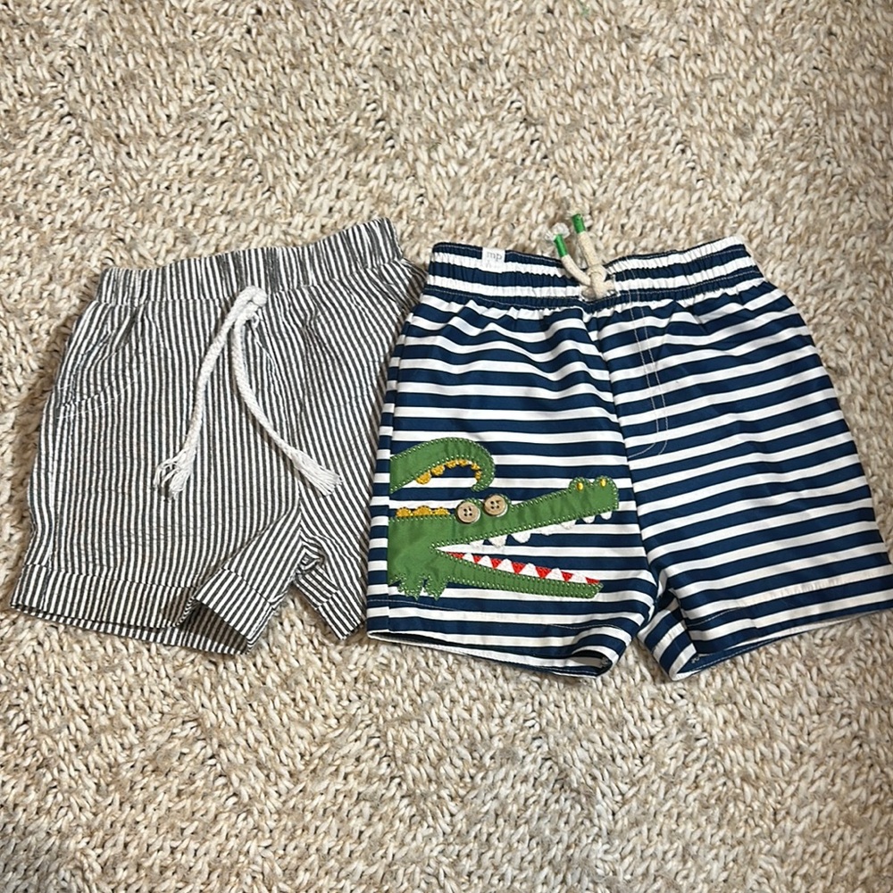 NWOT mudpie alligator swim trunks and blue seersucker size 12/18mo
